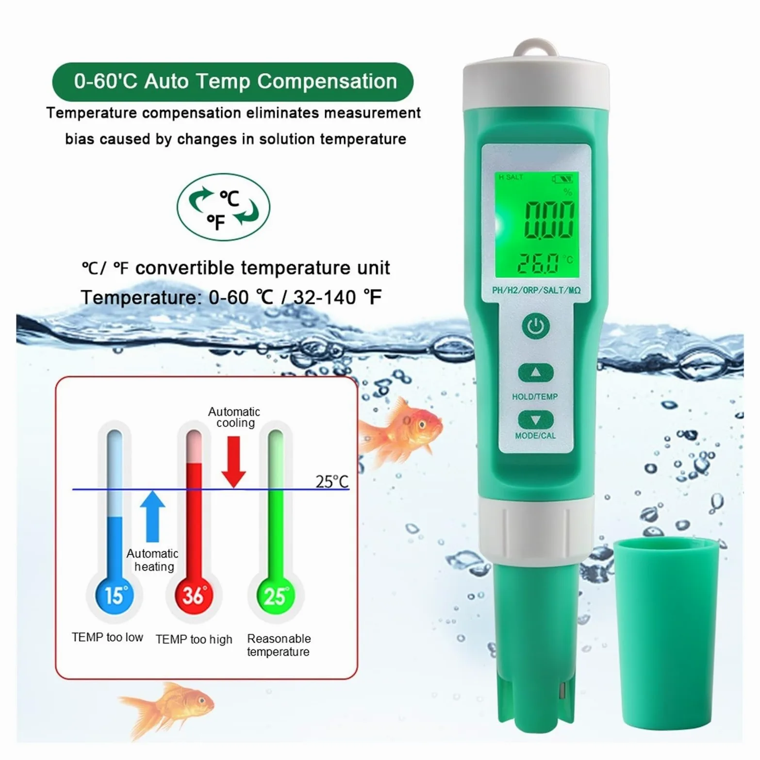 Medidor Agua Medidor De PH Tds Tester Digital ORP EC Salinity H2 SG SPA Acuario Herramienta Prueba Agua Solución Fertilizante Resistividad Instrumentos Multiusos Preciso Fácil