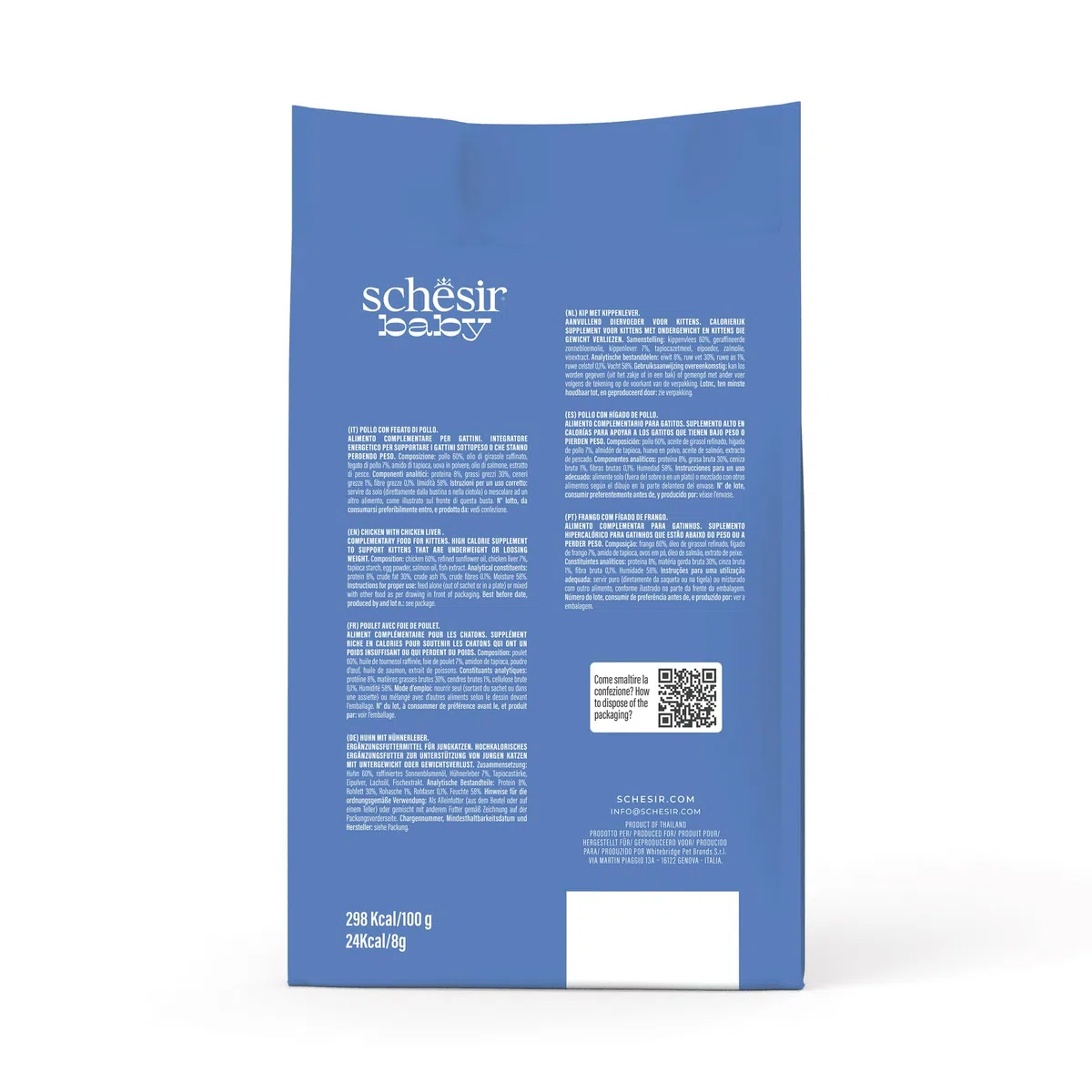 Schesir Baby Thrive, Gusto de Pollo, Comida Humeda para gattos (20 sobre x 8g)