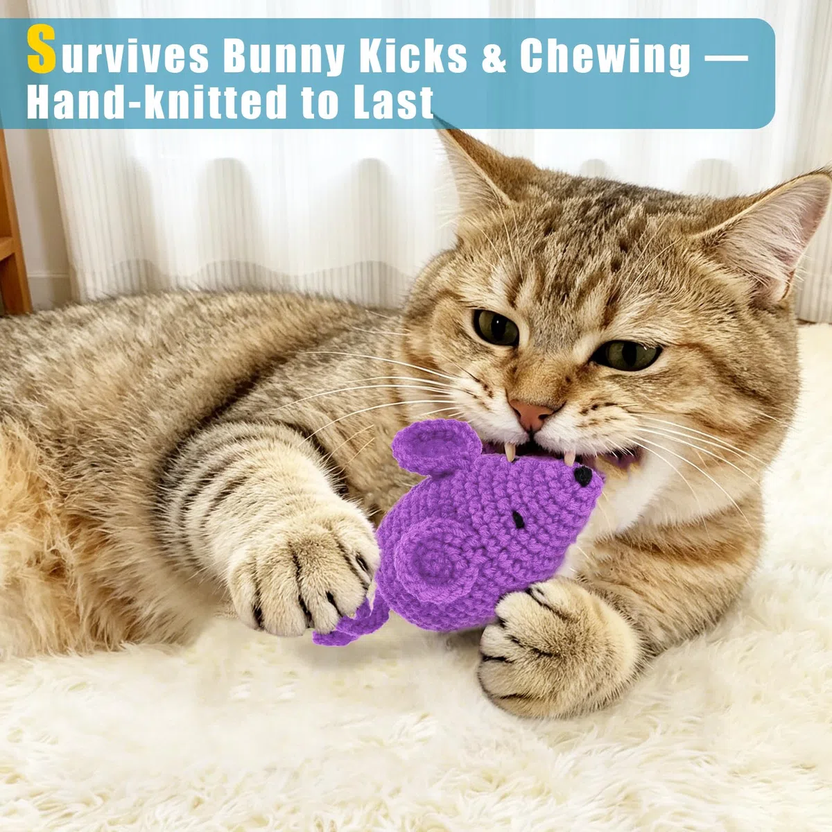 Retro Shaw Juguetes de hierba gatera, ratones de ganchillo, juguetes para gatos, 3 piezas de hilo para gatos, juguetes de animales, juguete seguro de limpieza de dientes para gatitos de interior