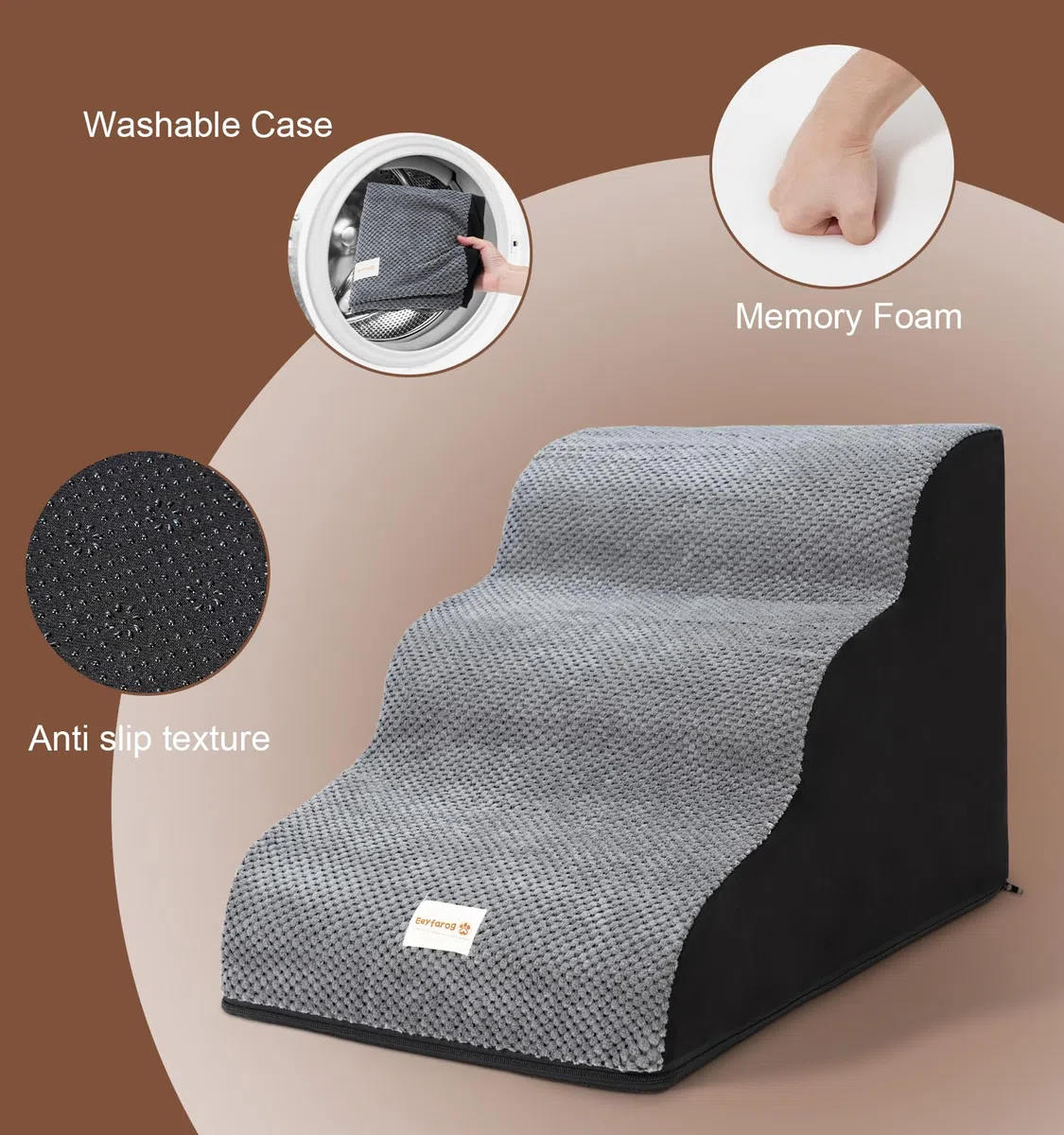 Escalera para perros de 40 cm para perros pequeños, impermeable, lavable, 3 peldaños, de espuma, antideslizante, para gatos lesionados, 40 cm