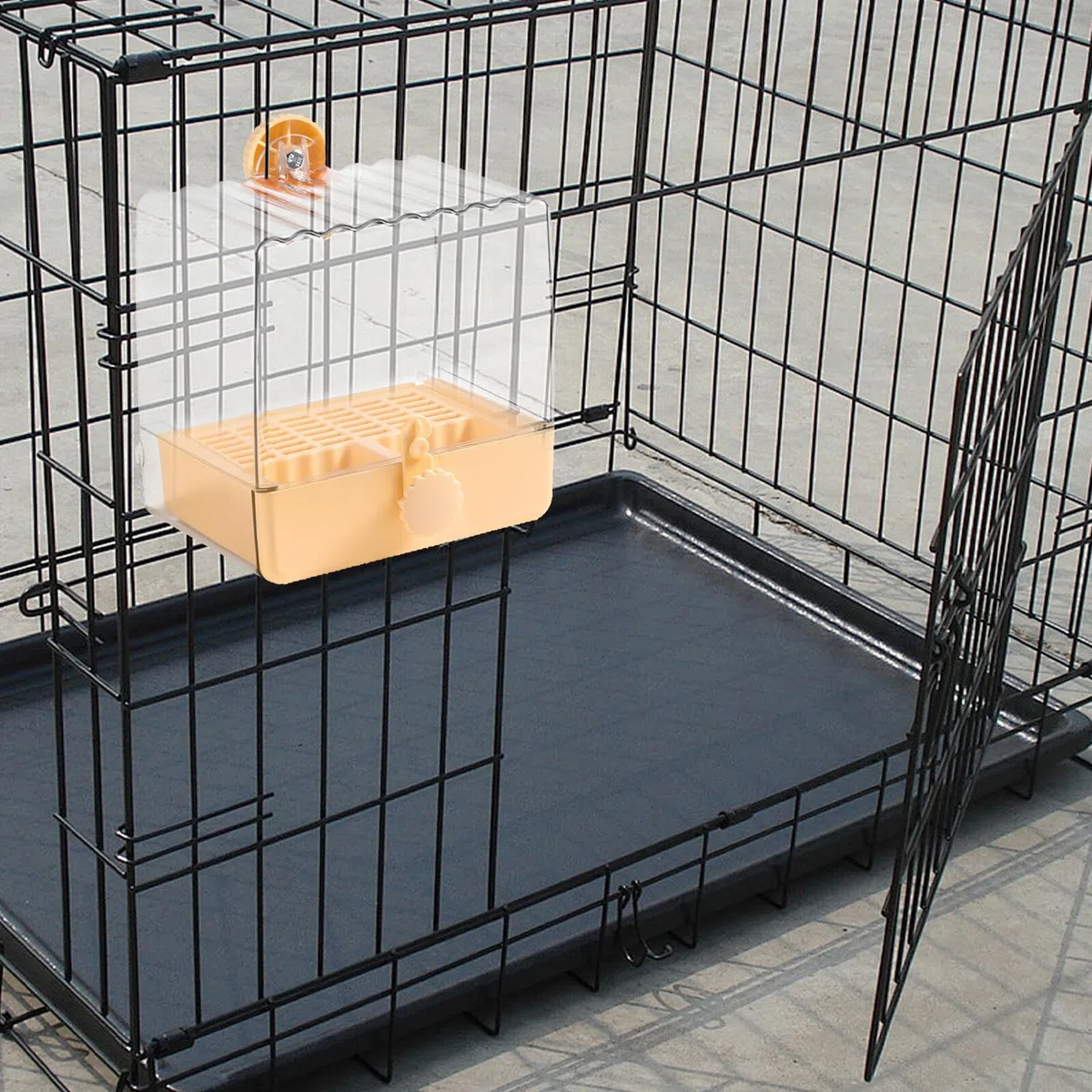 Baño para Pájaros de Interior Comedero Integrado, Cuenco Profundo de Plástico en Color Naranja Cálido, Multifuncional para Jaulas Pequeñas y Medianas, Accesorio Esencial para