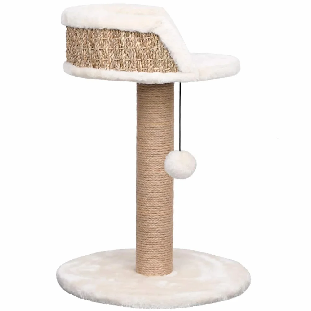 Árbol para gatos con columna rascador de hierba marina 49 cm para gatos pequeños | Mueble compacto para gatos para sala de estar con cama de felpa suave y juguete colgante para el entretenimiento.