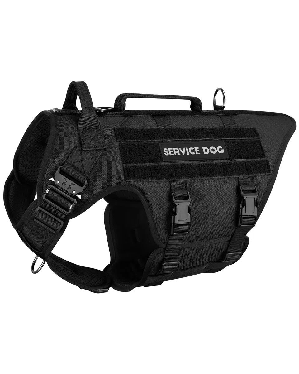 Arnés táctico para perros – Chaleco de servicio PETNANNY para perros grandes, cobertura completa del cuerpo en el arnés de entrenamiento para perro con 2 parches reflectantes para perros, asa, paneles