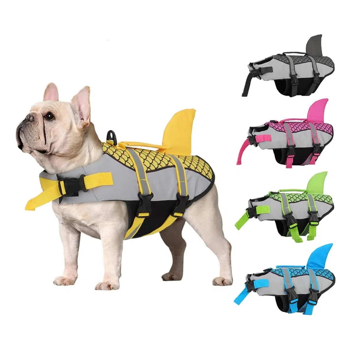 Chaleco Salvavidas for Perros con Aleta de tiburón, Chaqueta de Seguridad de flotabilidad con arnés for natación, Piscina y Playa, Traje de baño de Verano for Mascotas, 1 Uds.(Yellow,S)
