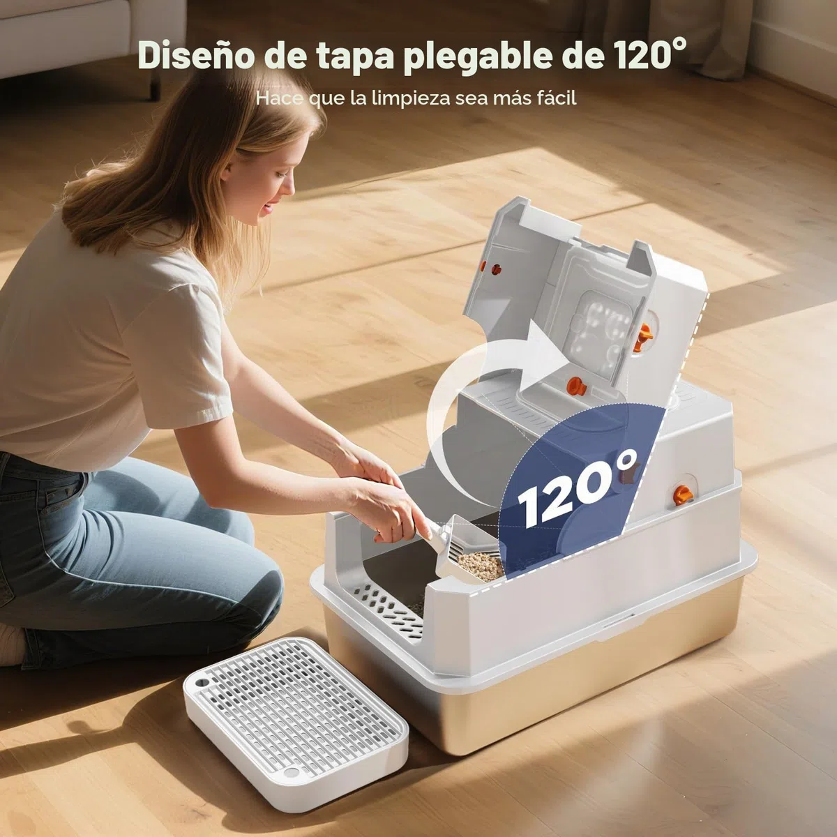 MIXJOY Bandeja para gatos XXL de acero inoxidable con tapa, bandeja sanitaria de acero inoxidable de dos puertas, bandeja cerrada para gatos con pala, fácil de limpiar, adecuada para gatos grandes