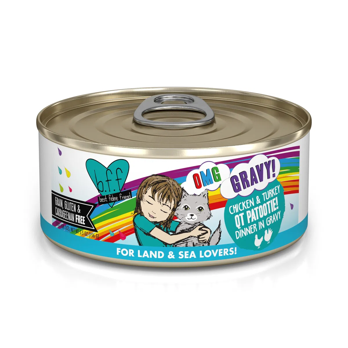 Weruva B.F.F. OMG - Best Feline Friend Oh My Gravy! Comida húmeda natural sin cereales para gatos enlatados, país y lago, recetas en salsa