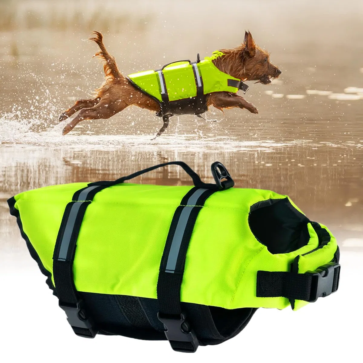 Chaleco Salvavidas Canino Ajustable Pequeño Mediano Con Asas De Rescate