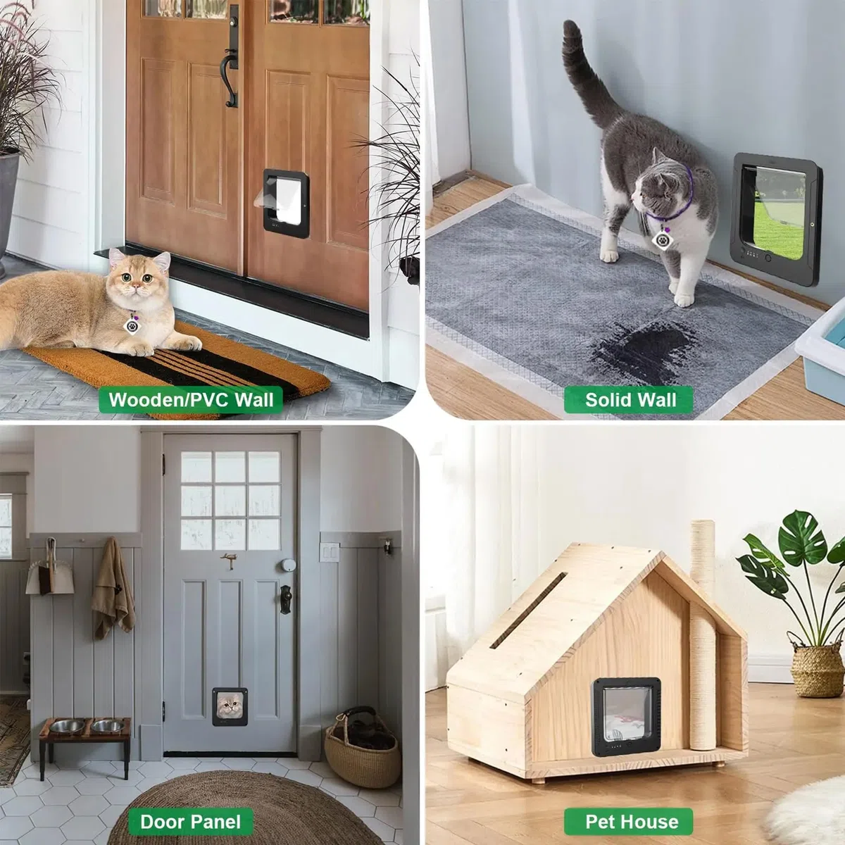 Gatera con Microchip, Puerta Inteligente para Gatos, con 2 Collares con Sensor y 1 Mando a Distancia, tamaño de Apertura: 7.7 * 8.3 in, para Gatos, Cachorros（Negro）