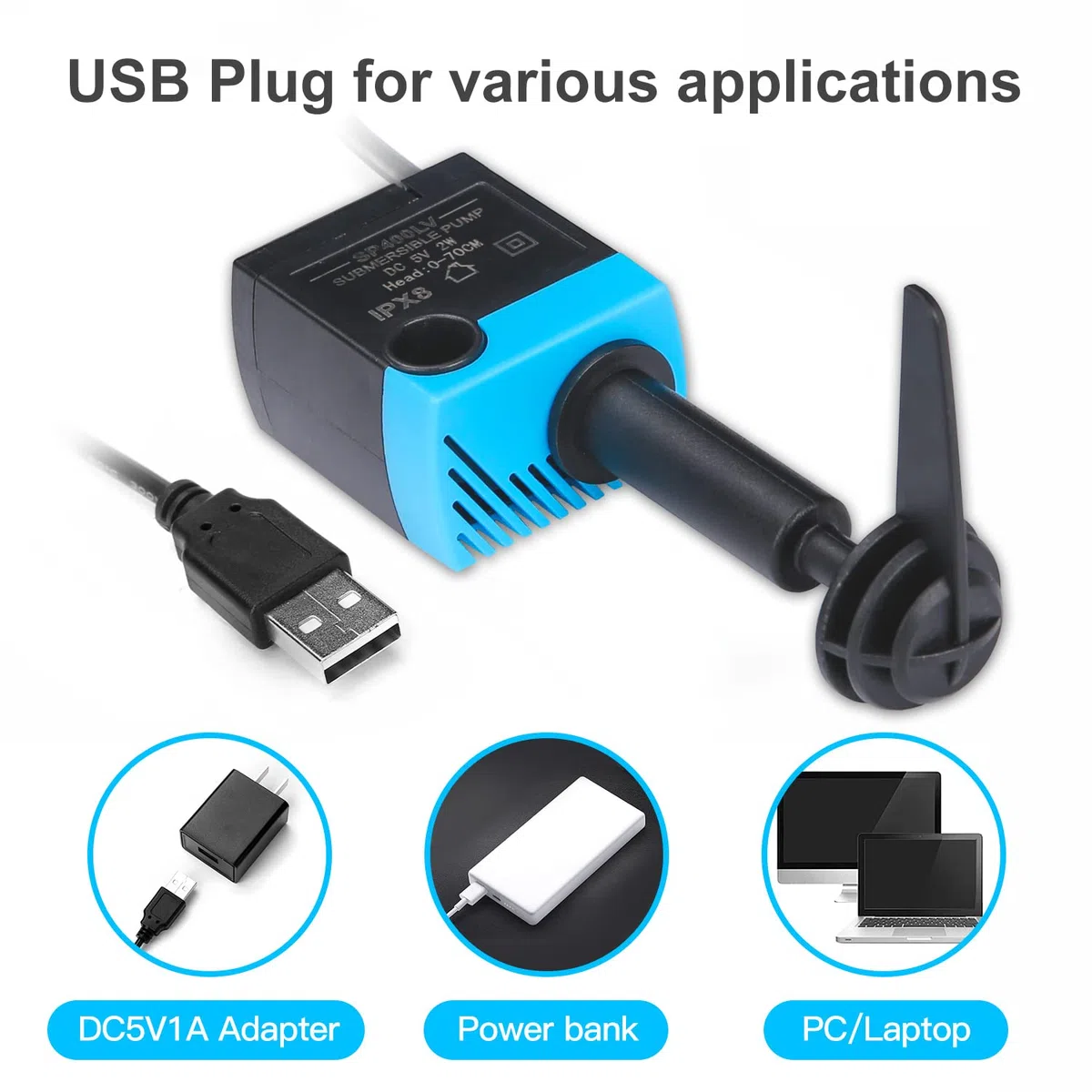Bomba de fuente de agua para gatos, bomba de repuesto USB de 5 V compatible con dispensadores de agua LED Platinum y Platinum para perros y gatos con adaptador de CA