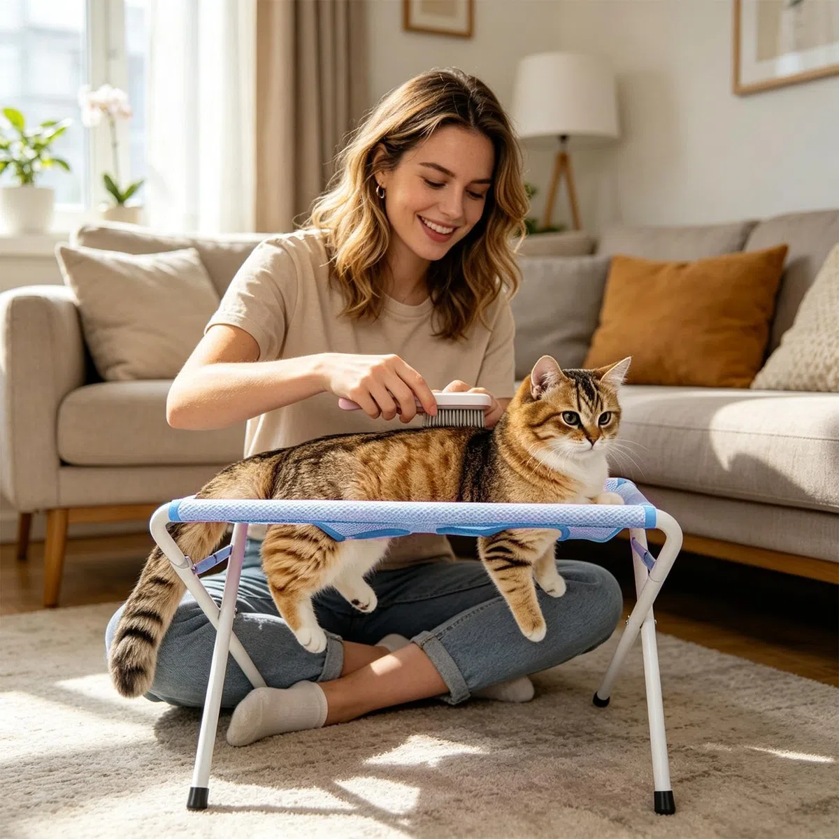 Hamaca de Aseo para Gatos Mesa Transpirable De 8 Orificios | Hamaca de Aseo para Perros Pequeños en mascotas pequeñas y medianas, baño en casa, corte de pelo, uñas y cuidado
