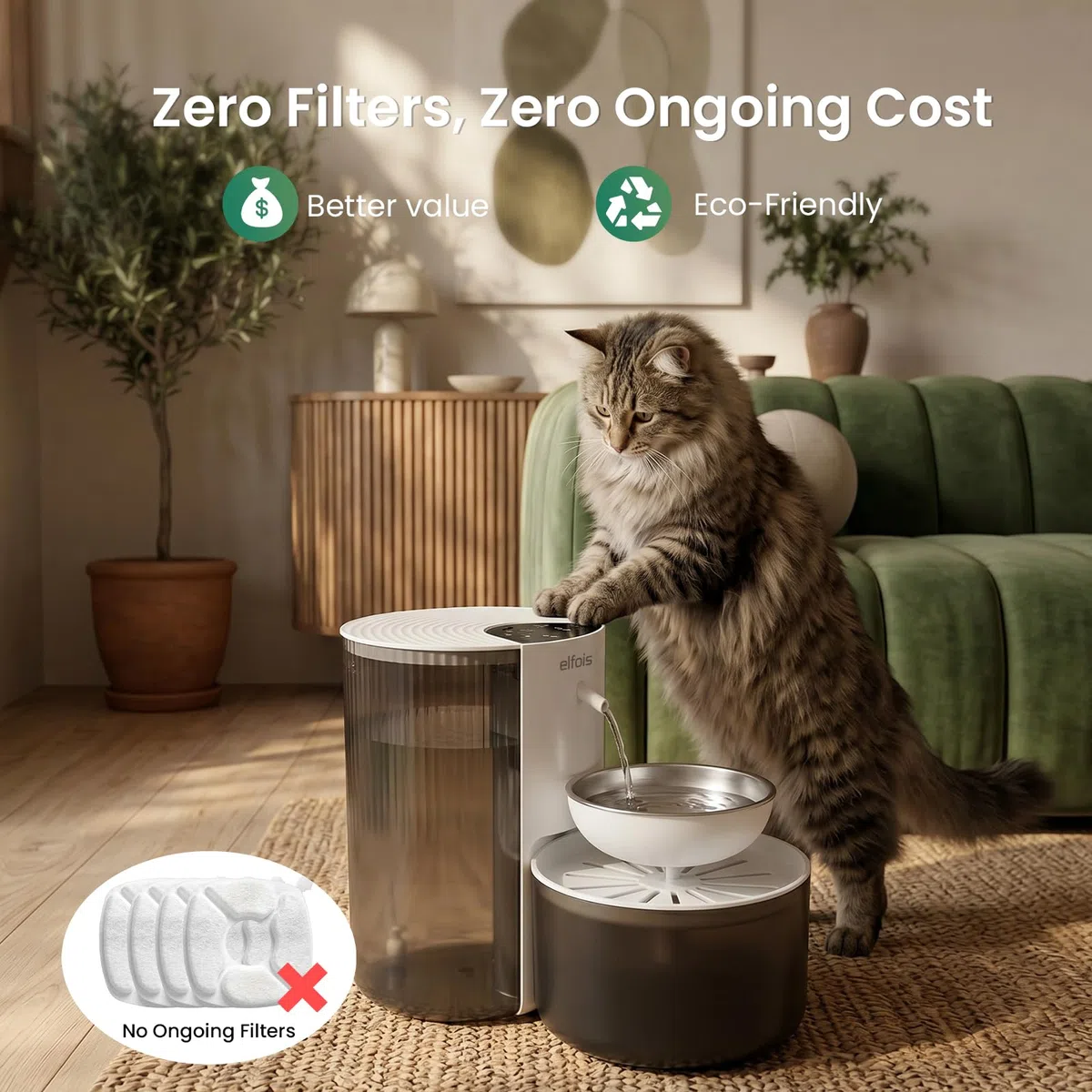 Fuente de agua para gatos sin filtro, dispensador de agua recargable inalámbrico para mascotas con gran capacidad de 3 litros, tanques de agua limpios y sucios, cuenco de acero inoxidable para gatos y
