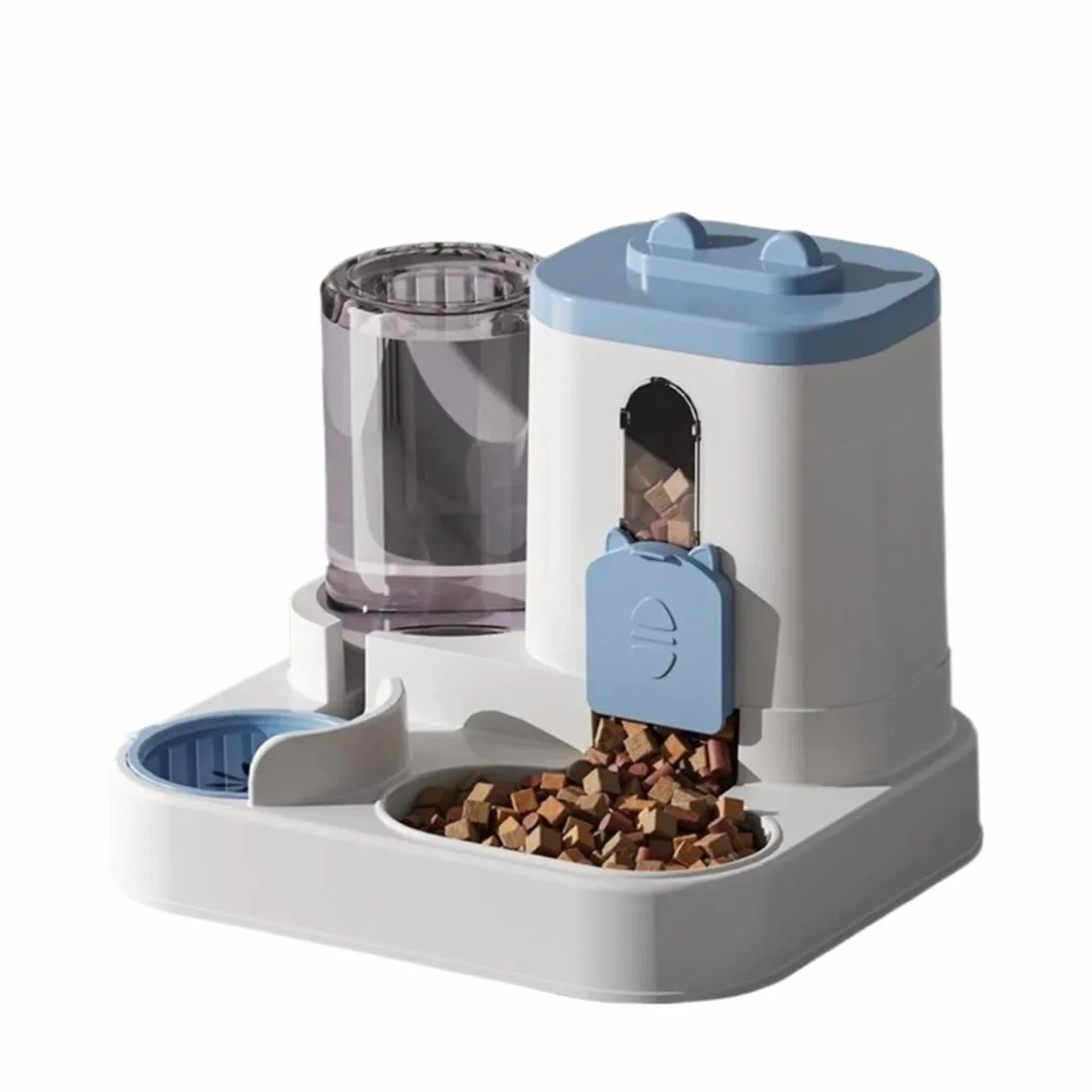 Un Bonito comedero y Bebedero automático 2 en 1 for Gatos con dispensador de Agua Lavable(Blue)