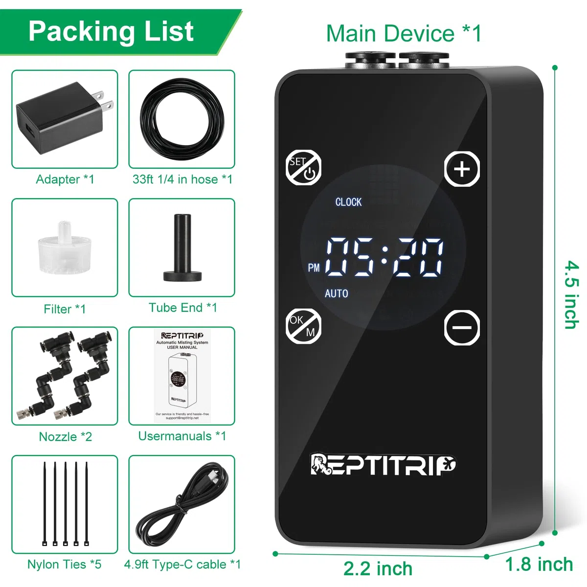 Actualizado Reptile Mister - Humidificador para tanques, anfibios y plantas de la selva tropical con temporizador y funciones de pulverización manual