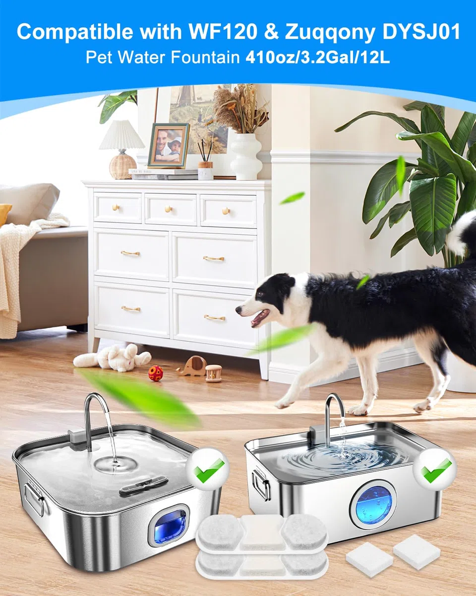 Filtro de fuente de agua para perros, compatible con MAILOFY de 11,623.3 g/3.2 galones/12 L, fuente de agua grande para mascotas, filtros y esponjas, sistema de filtración de 4 capas para