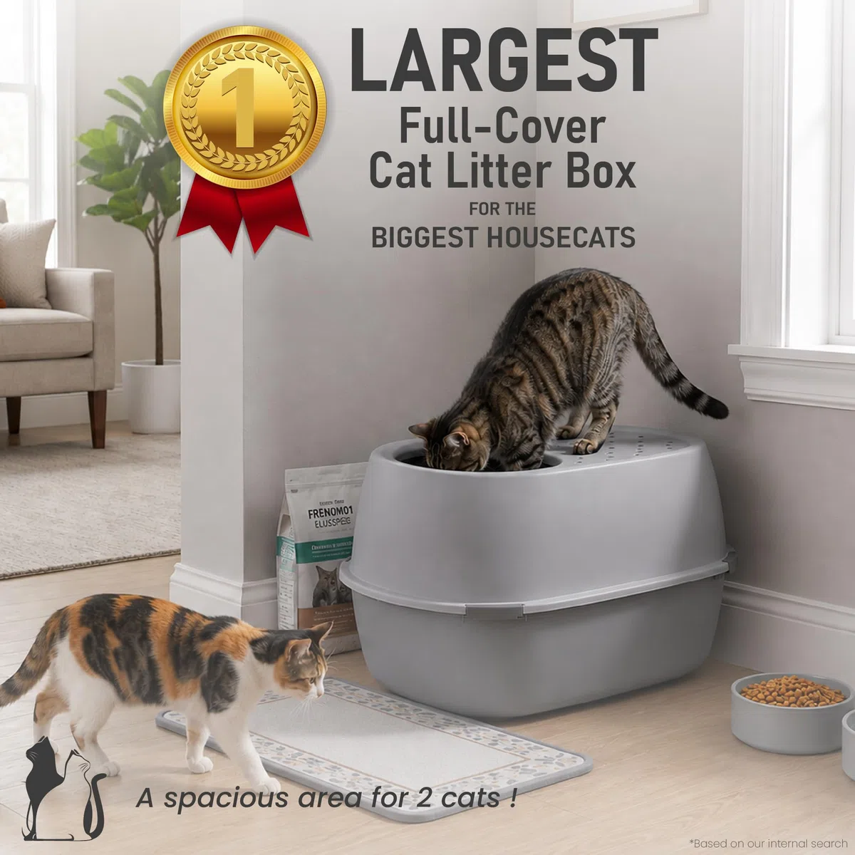 Iris Ohyama, Arenero XL para Gato, Bandeja de Arena XXL para Gato, Gris, Caja de Arena, Apertura Superior, Fácil de Limpiar, para Gato Adulto Grande, Dos Gatos, Maine Coon, sin BPA - Punt-XL