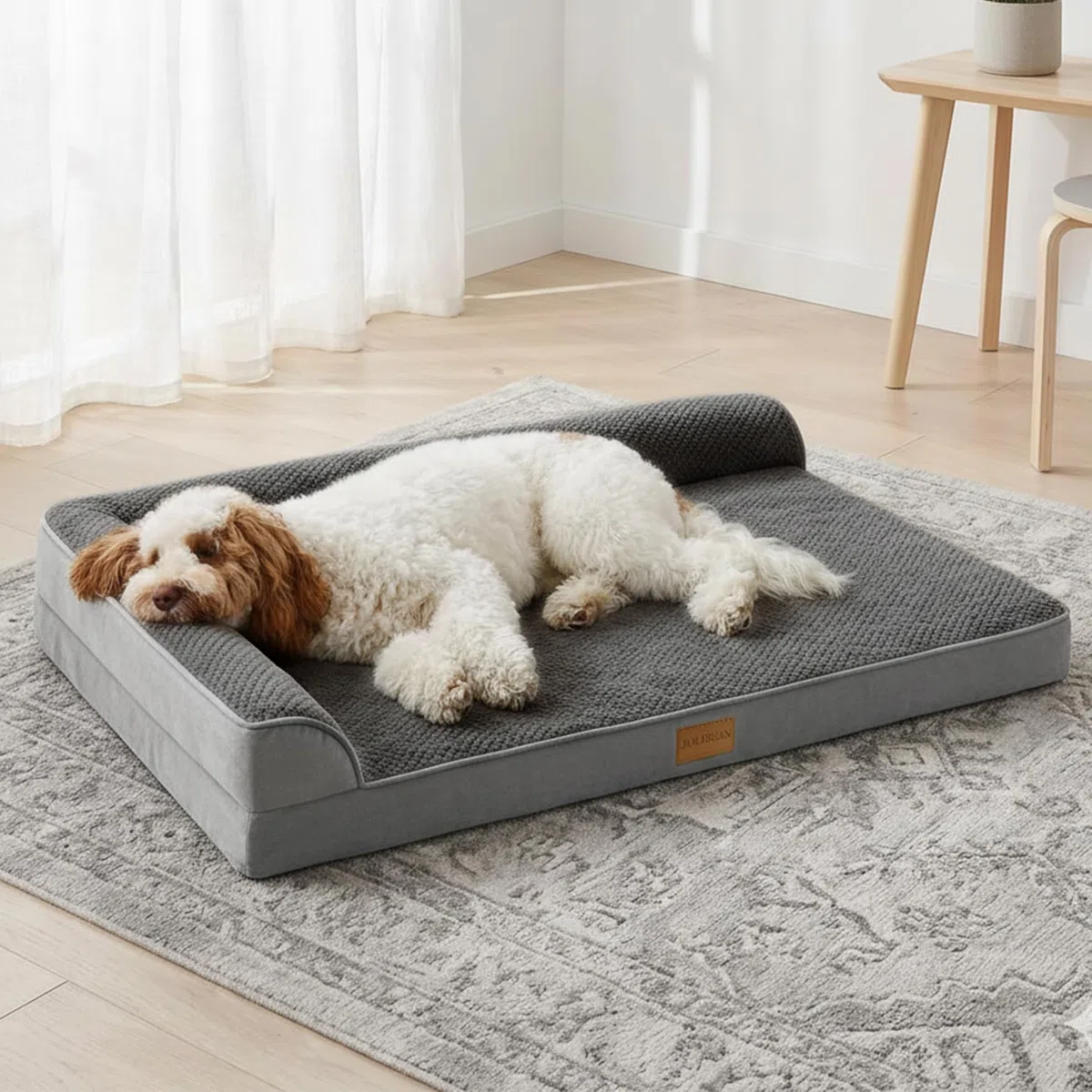 Cama Perro Jacquard Extra Grande Ortopédica, Colchoneta Perro con Espuma De Caja De Huevos de L, Sofá Perro con Impermeable Lavable Desenfundable, 122x76cm, Gris