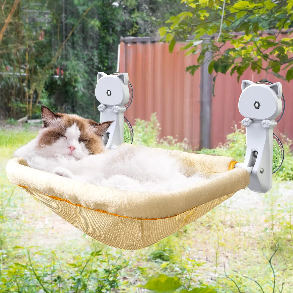JUSNPOW - Percha para ventana de gato inalámbrica, cama plegable y estable de gran capacidad, hamaca transpirable para pasar el sol y escalar, soporta hasta 40 libras