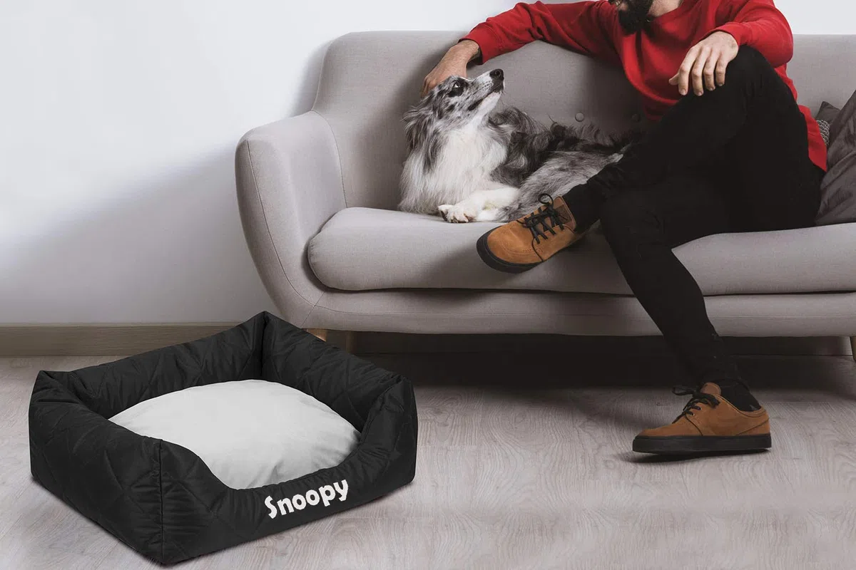 Ferocity Cama para Mascotas Personalizada con Nombre Cama para Perro, Sofá para Perro Cesta para Perro pequeño Lavable Negro - Gris 85x70 [123]