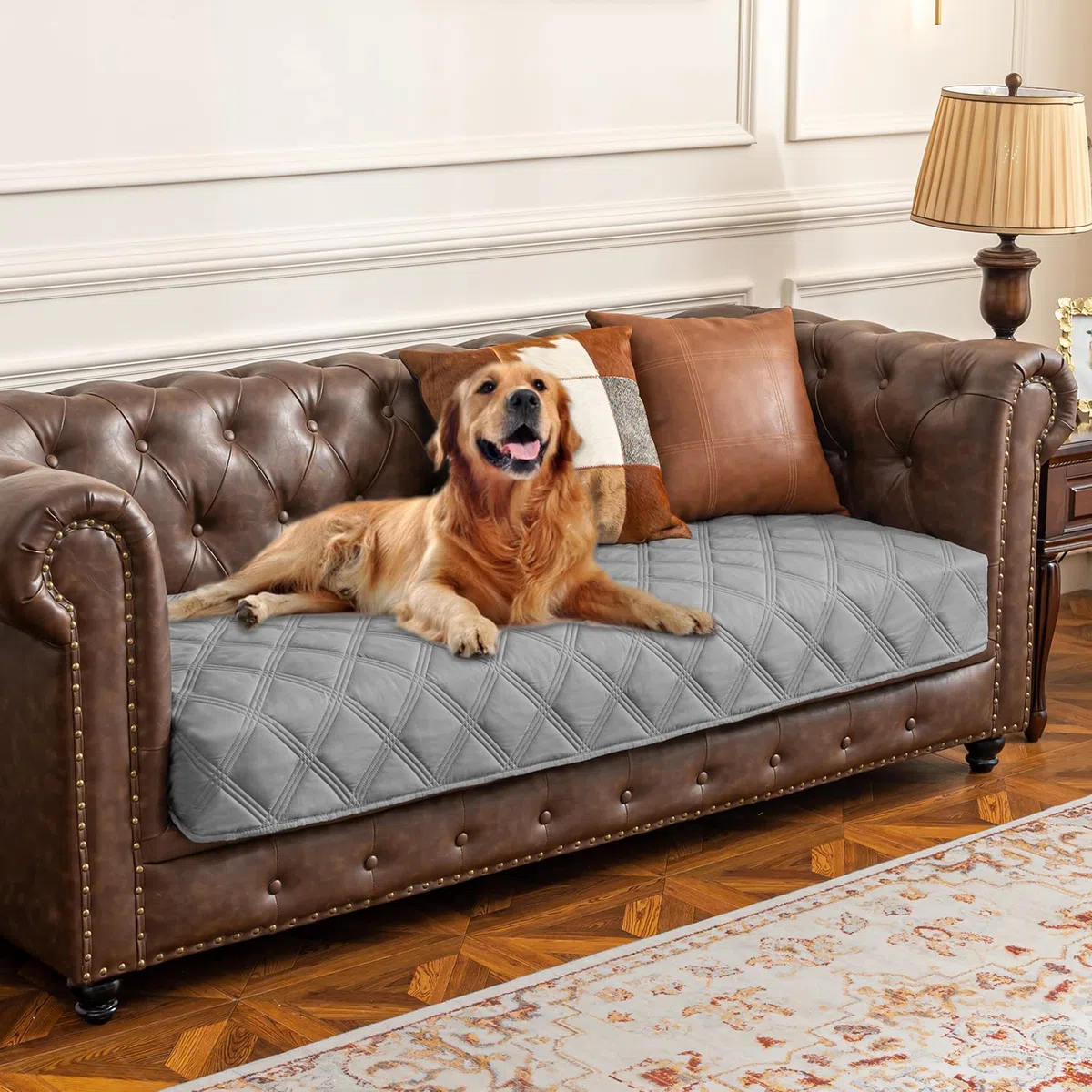 Ameritex Funda Impermeable para Cama para Perro, Manta para Mascotas con Parte Trasera Antideslizante para Muebles, Cama, sofá (30 x 70 Pulgadas, Gris Claro)