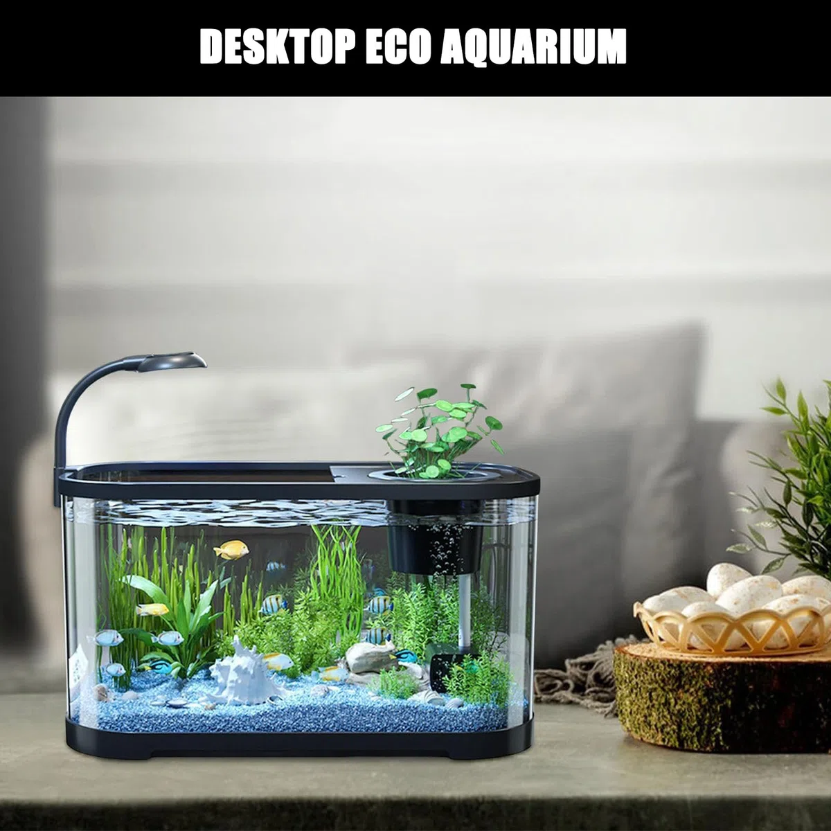 Kit de acuario con filtro y luz LED, pecera compacta para decoración del hogar u oficina