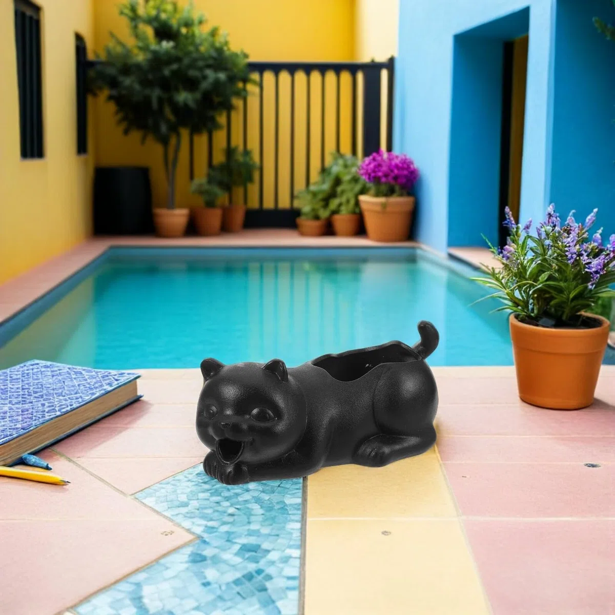 Dispositivo De Flujo De Agua para Acuario Escupidera De Cerámica Boquilla Figura De Gato para Decoración De Pecera Jardín o Interior