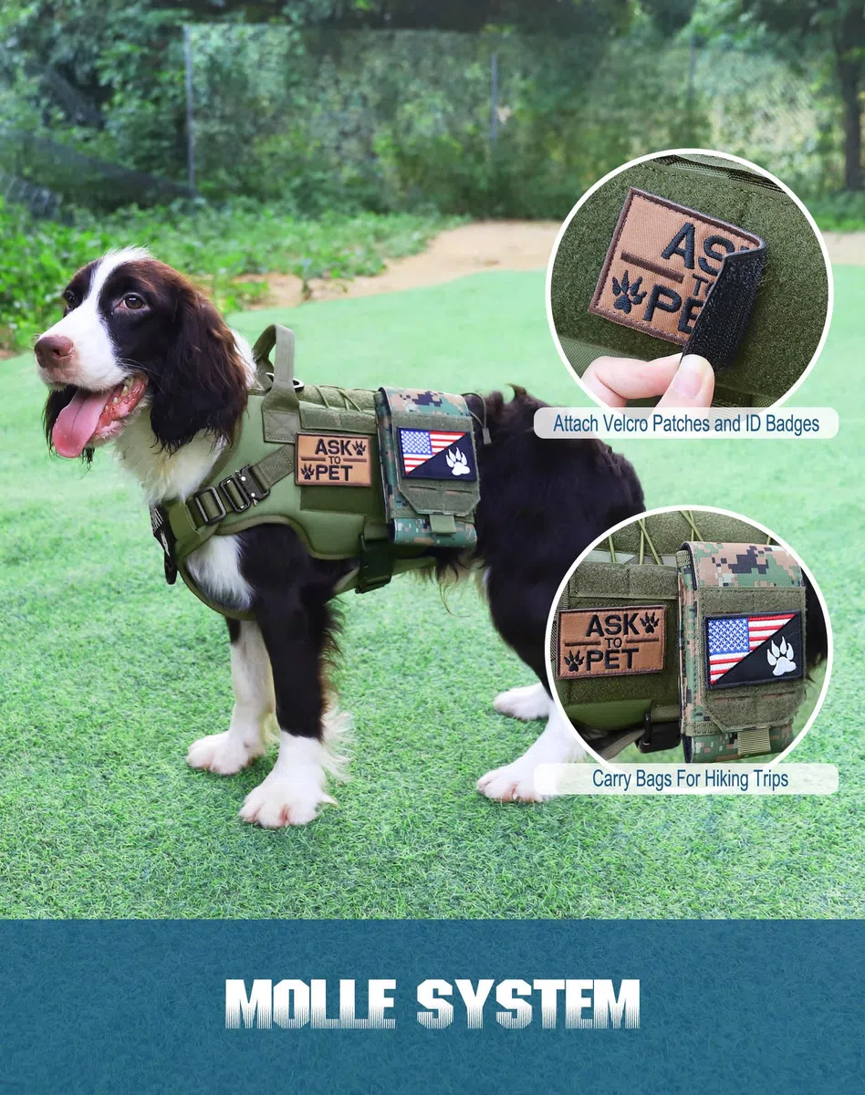 PETNANNY Arnés táctico para perro, arnés para perros de servicio, chaleco de apoyo emocional para perros medianos y grandes, chaleco ESA para perros sin tirones con gancho y bucle, chaleco Molle de