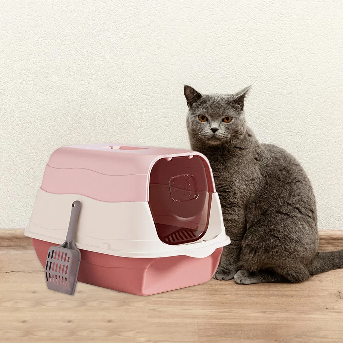 Caja de Arena con Tapa con Capucha, Orinal para, Caja de Arena Cerrada, Arenero Extraíble, Caja de Arena Reutilizable para Mascotas con