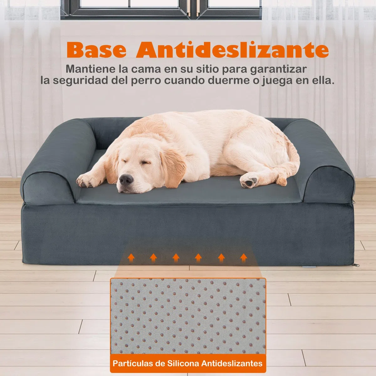 GOPLUS Cama Ortopédica para Perros Grandes, Cama de Espuma Viscoelástica con Reposacabezas Extraíbles, Funda Desmontable Lavable, Sofá de Gel Refrescante con Base Antideslizante para Mascotas, Gris