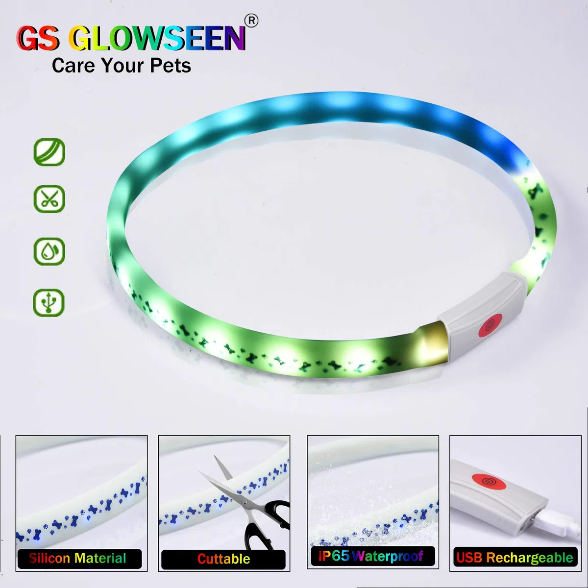 GS GLOWSEEN - Collar para perro con luz LED, color cambiable, Talla única, Un tamaño