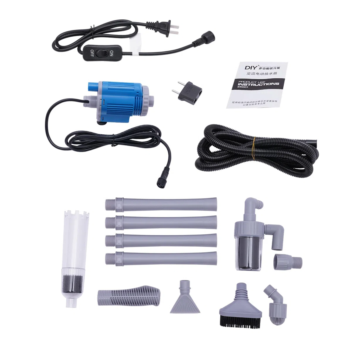 Kit de aspiradora eléctrica para suelos de acuario, limpiador de grava, sifón para cambio de agua/eliminación de detritos/limpieza de arena con 4 tubos de extensión de 28 W