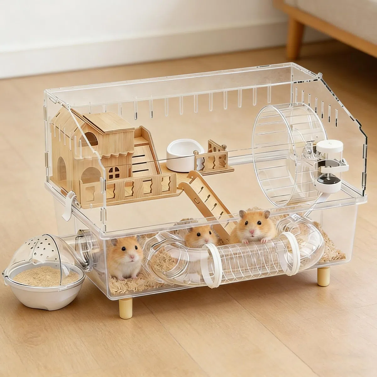 Casa para Hámster Hábitat Acrílico para Pequeñas Mascotas | Recinto para Erizo Descanso, Juego y Sueño