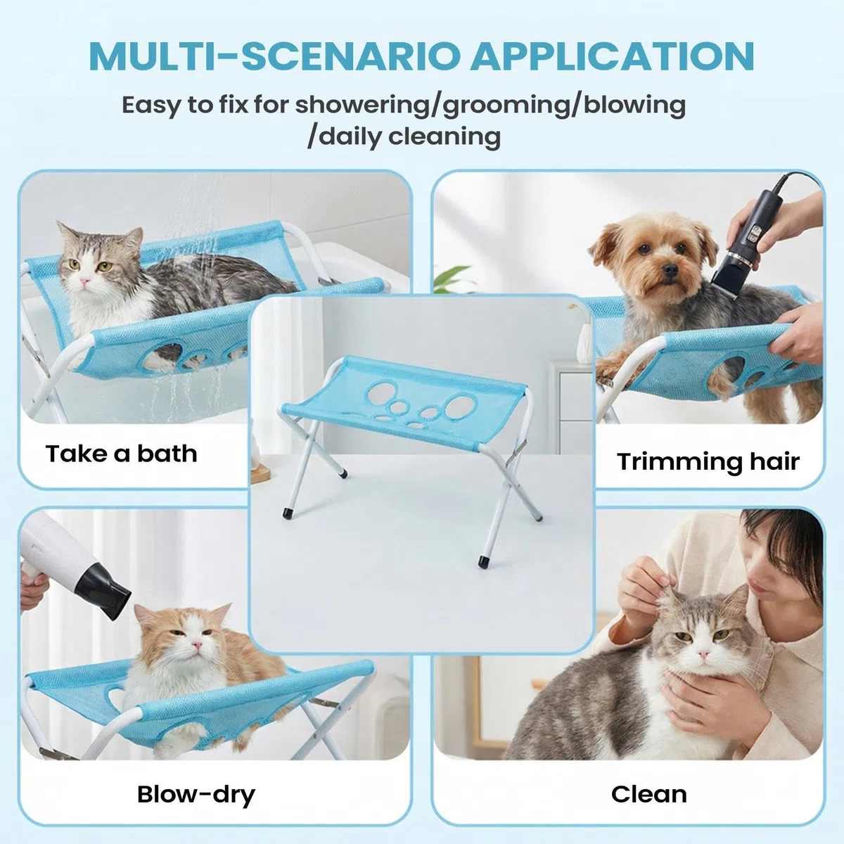 Mesa de Aseo para Perros en Casa Transpirable Con 8 Agujeros Resistente A | Soporte de Aseo Relajante para Mascotas para Gatos Cachorros Baño Limpieza de Orejas y Dientes Corte de Uñas