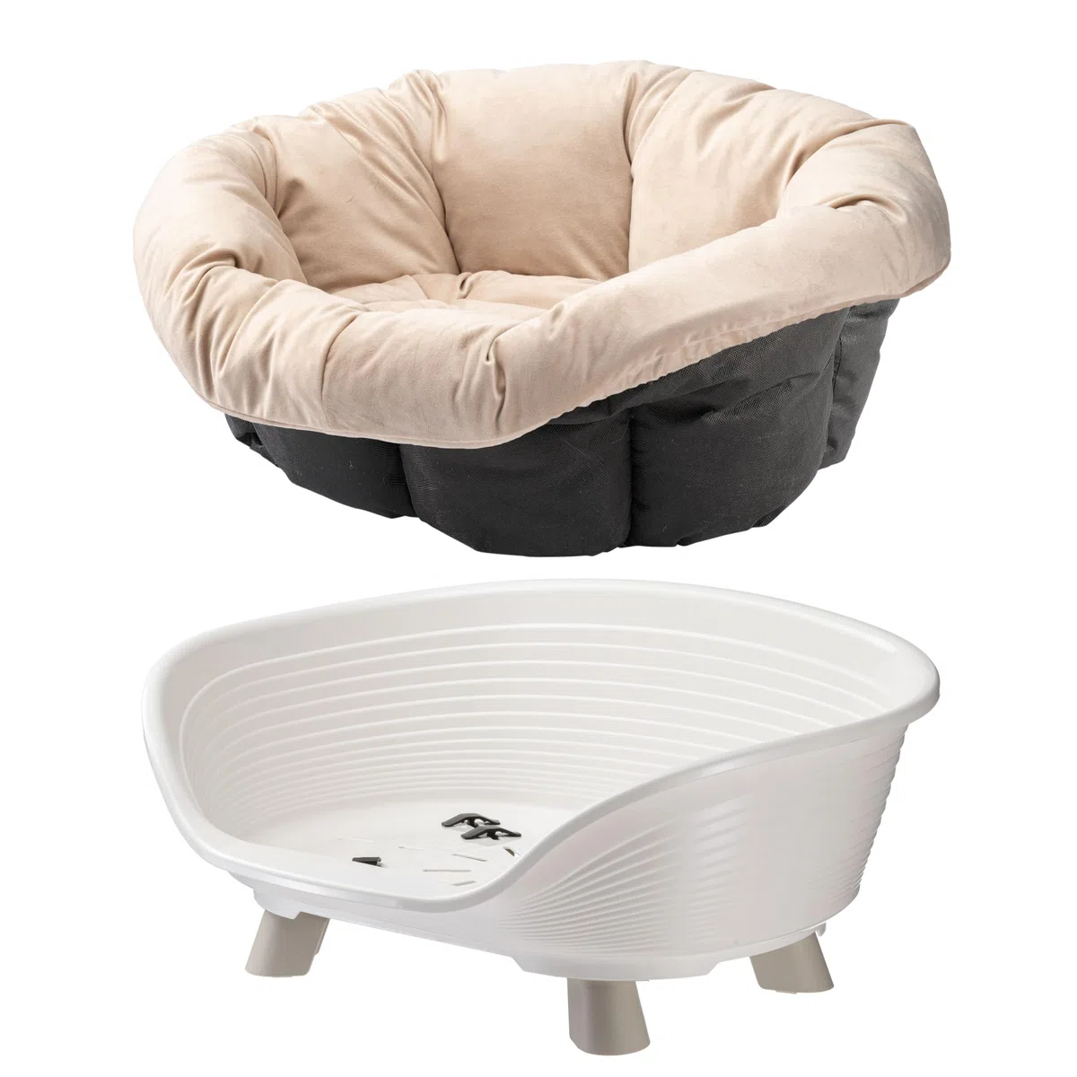 Ferplast Cama Perro y Gato con Cojin, Cama Gatos y Perro Lavable, Cama Elevada Perros Pequeños, Cesta Transpirable y Antideslizante, Sofa' Throne 64 x 48 x h 29,5 cm, Blanco