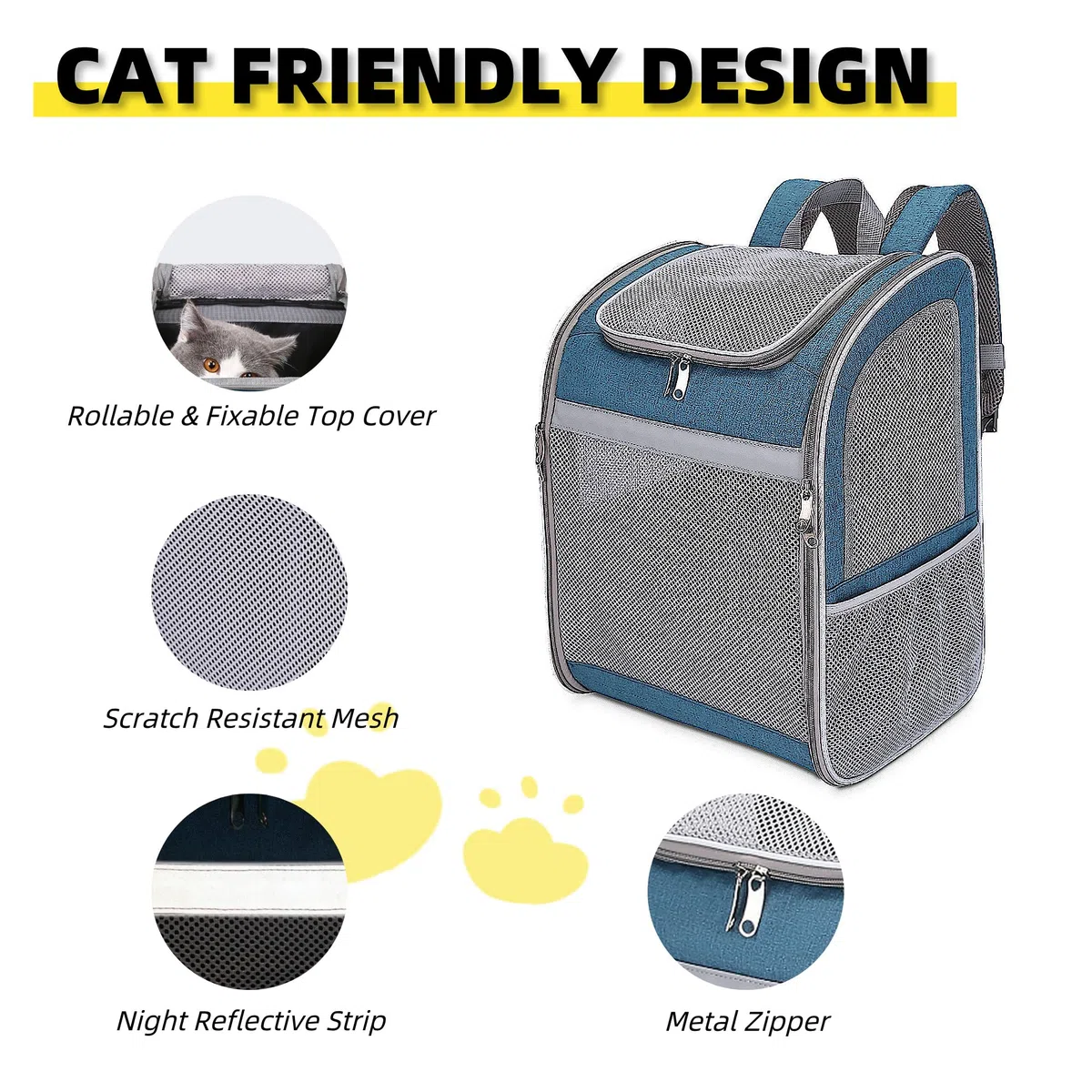 Mochila transportadora para gatos, gran espacio, malla transpirable, antiarañazos, tira reflectante, plegable, para viajes, senderismo y actividades al aire libre, se adapta a gatos y