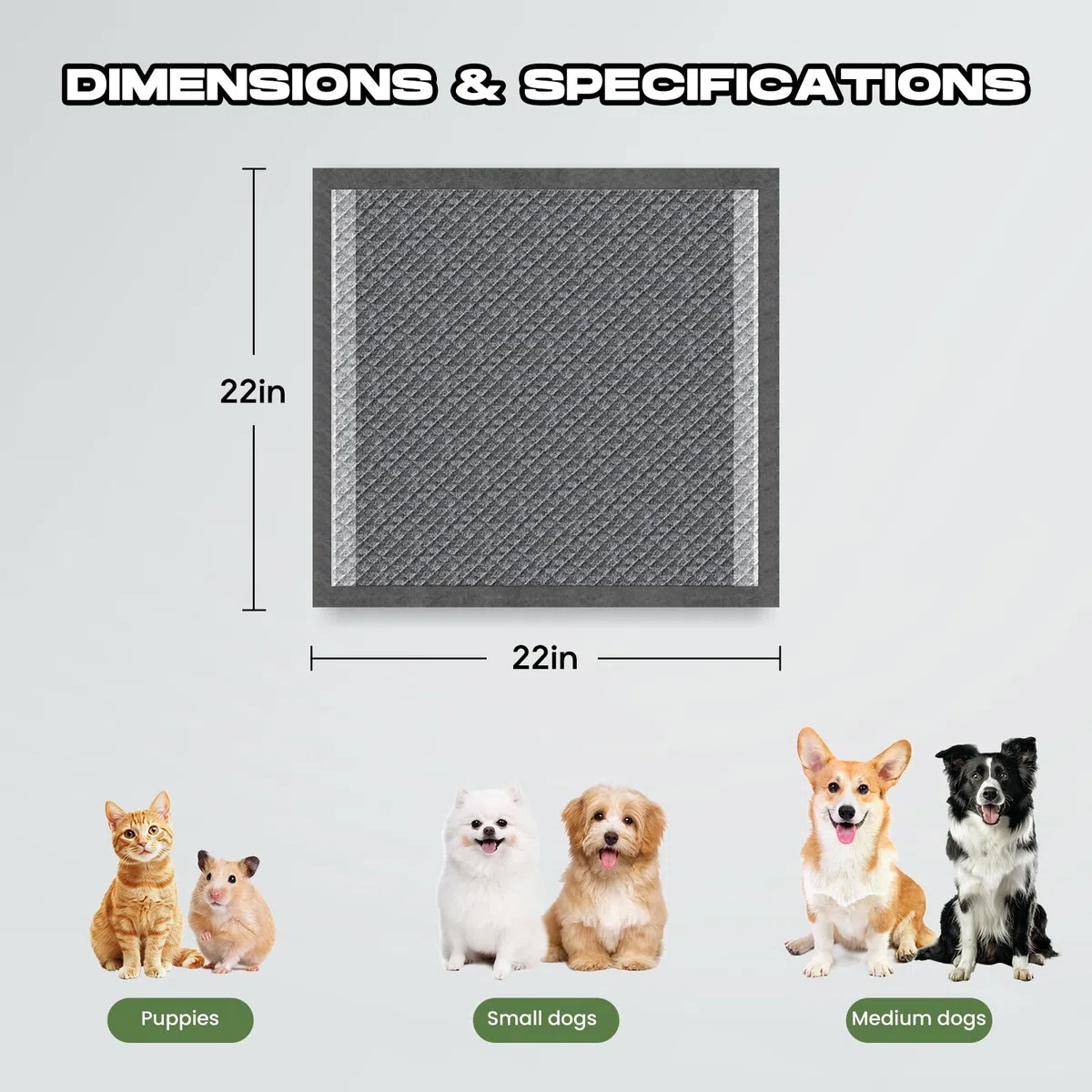 Almohadillas de carbón para cachorros, 100 unidades, 22 x 22 pulgadas, almohadillas para orina de perro, pequeñas almohadillas desechables de carbón activado, súper absorbentes