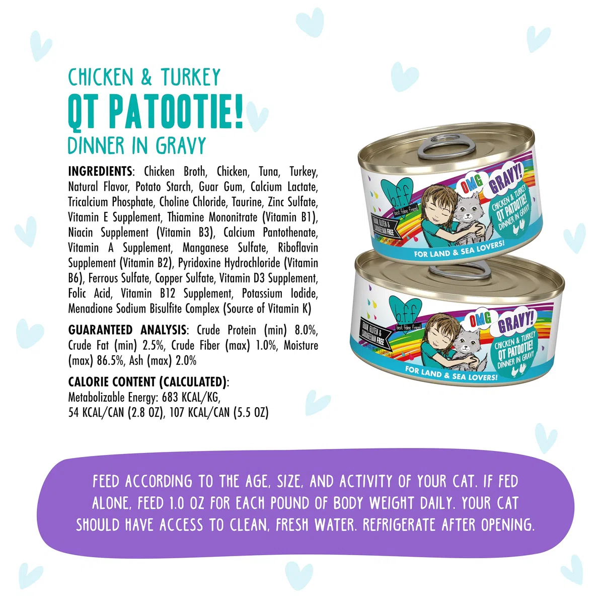 Weruva B.F.F. OMG - Best Feline Friend Oh My Gravy! Comida húmeda natural sin cereales para gatos enlatados, país y lago, recetas en salsa