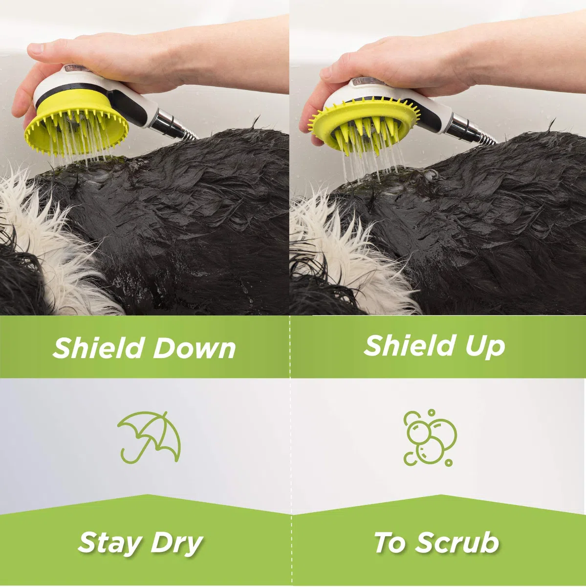 Wondurdog Kit de Aseo para Perros de Calidad para Ducha con Mango Protector contra Salpicaduras y Dientes de Aseo de Goma. Versiones Disponibles para Interiores y Exteriores/Interiores