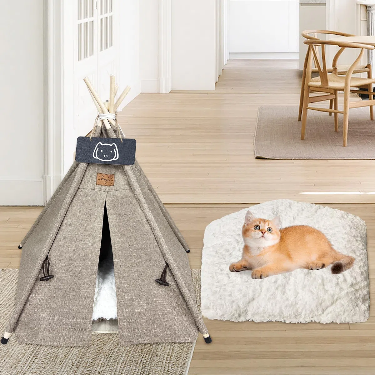 Tipi Tienda de campaña para mascotas, tienda de campaña para perros y gatos, con cojín de peluche, casas para gatos y perros, cueva para perros y mascotas, plegable, muebles de 50 x 50 x 60
