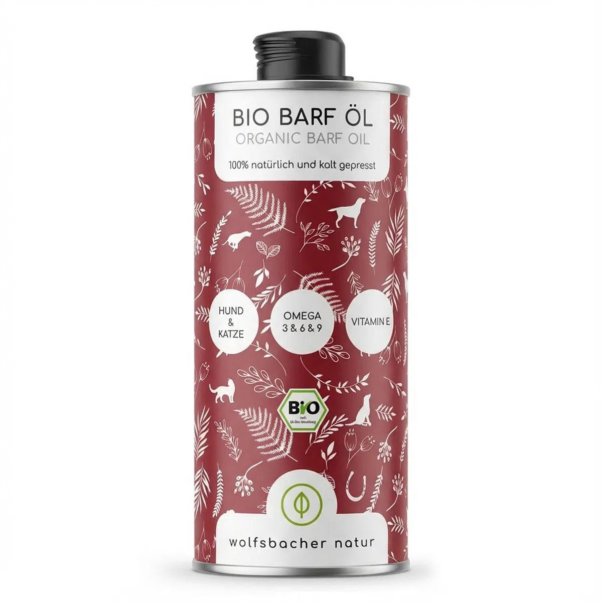 Aceite para Perros 1 litro – 100% Aceite Barf orgánico - Natural y Vegano - con Aceite de Lino, onagra, Oliva, Semillas de Calabaza, chía - con Omega 3-6-9, DE-ÖKO-060
