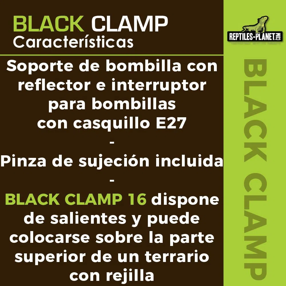 Reptiles Planet iluminación Soporte de lámpara con Reflector Black Clamp 22 D22 x H 24,5 cm