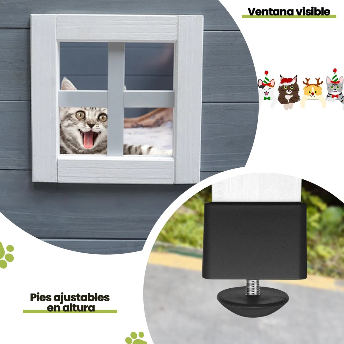 Caseta de madera para gatos al aire libre con techo de asfalto impermeable, adecuada para cachorros y animales pequeños
