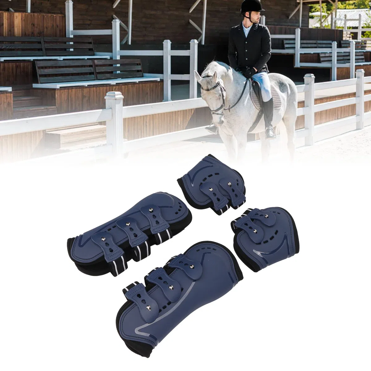 Tapones De Cuerda Con Frente Abierto Para Caballos, Fáciles De Llevar, Cómodas Tapas Para Tendón De Caballo, Orificios De Ventilación, Carcasa De Poliuretano Resistente, Juego De 4 Unidades, Ajustable
