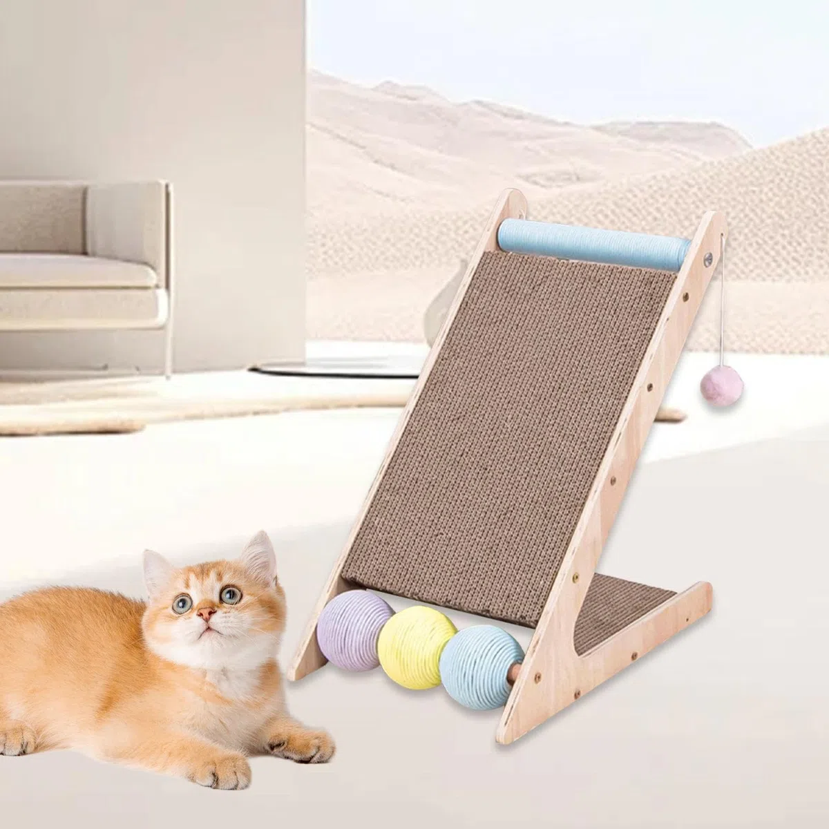 Rampa Rascadora para Gatos, Rascador para Gatos después de Rascar, Placas Rascadoras, Pelotas de Juguete para Afilar Las, para Gatos Pequeños, 438cmx275cmx445cm