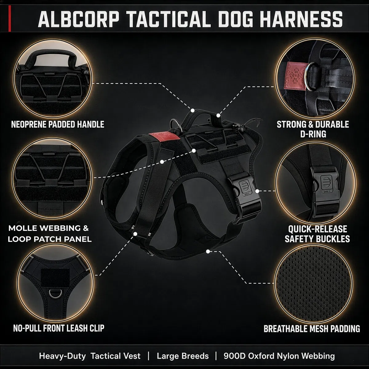 ALBCORP Arnés táctico para Perro Alcorp, Chaleco de Entrenamiento Militar K9, arnés para Perros de Trabajo, para Perros medianos, Grandes y XL
