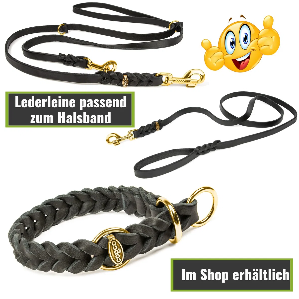 copcopet – Grasa Collar de piel trenzada con tren Stop de anillo – Cromado y latón