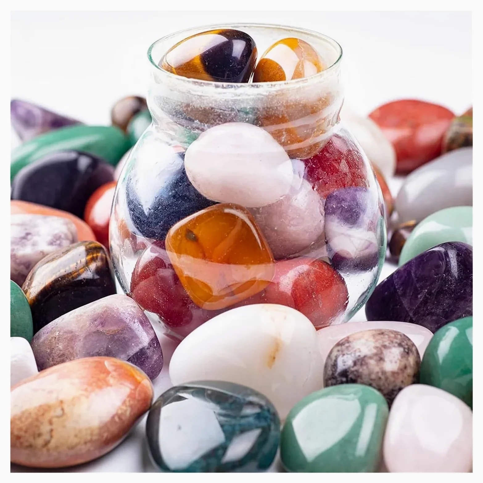 Piedras de Grava para peceras, Rocas pulidas caídas, Piedras Preciosas, Cristales, Acuario, jardín, Multicolor, 50g-1000g(Color 18,1000g)