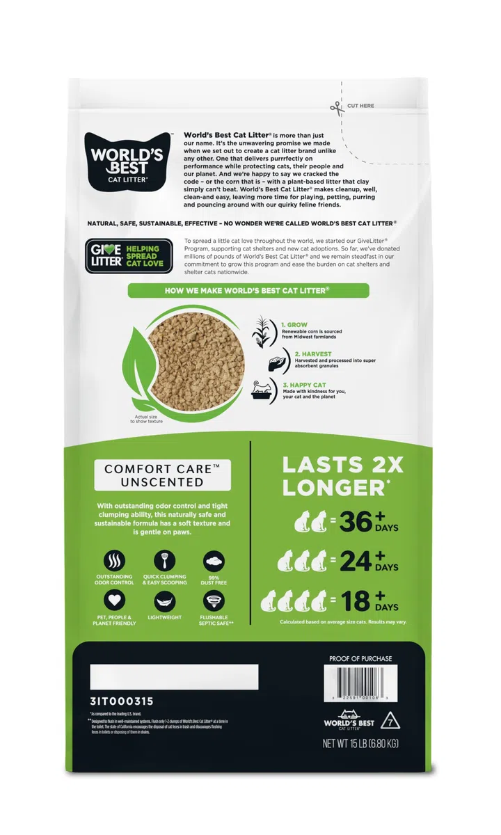World's best cat litter, Comfort Care sin Perfume, 6,80 kg