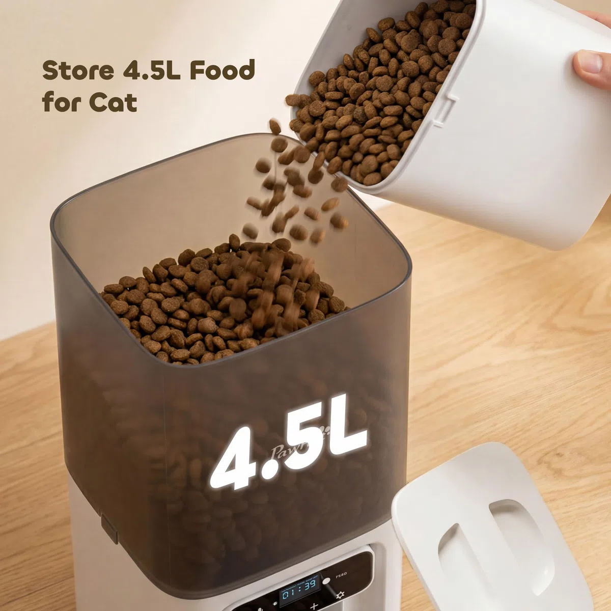 Comedero automático para gatos PawHut, dispensador de comida para gatos de 4,5 l con temporizador para hasta 6 comidas al día, grabadora de voz de 10 segundos, comedero automático programable con