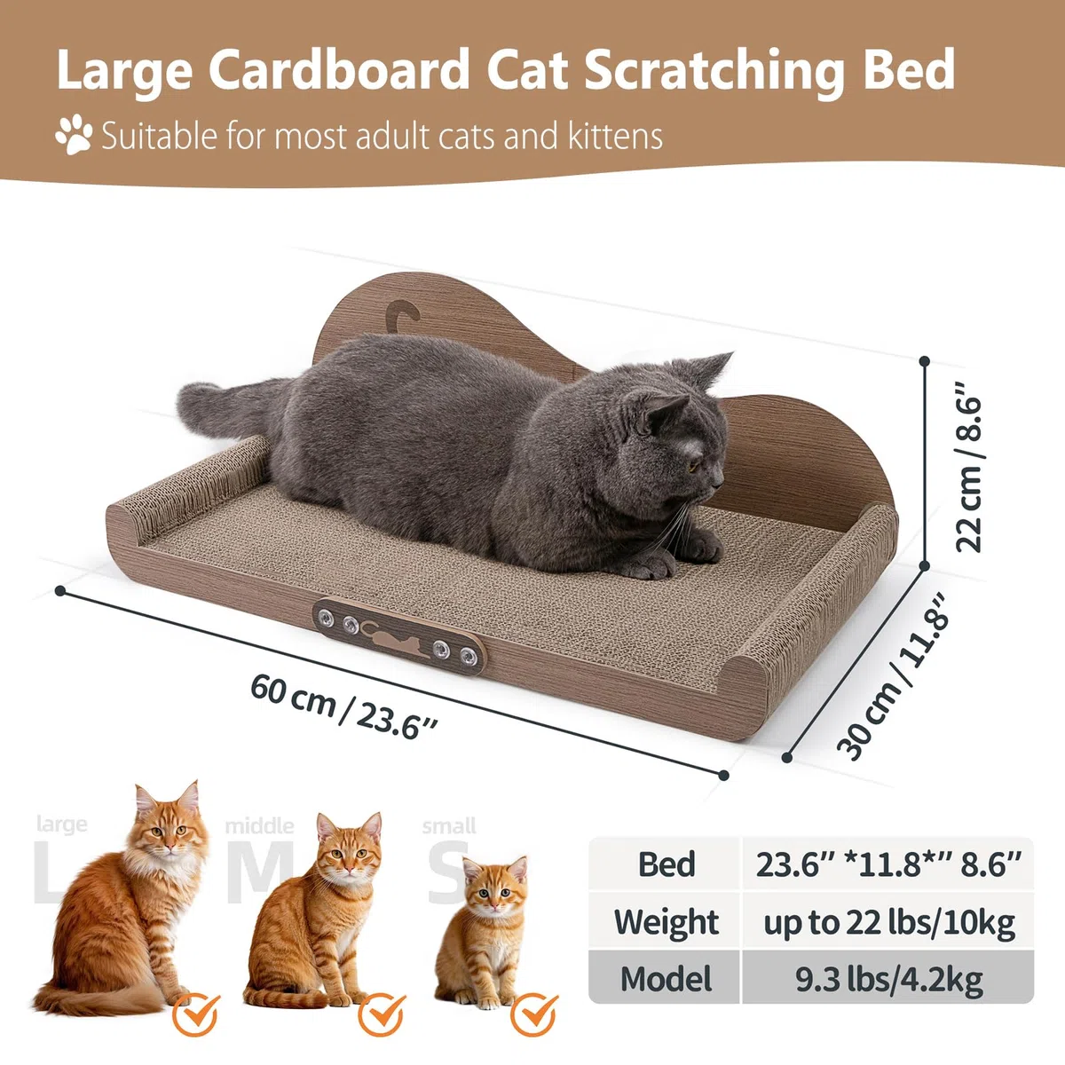 NATUYA Cama de cartón rascador para gatos, sofá grande de 24 pulgadas, almohadilla duradera para gatos de interior