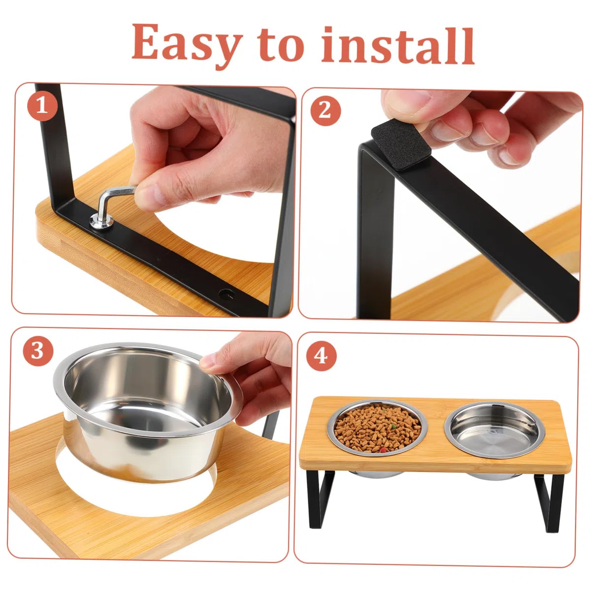 Comedero Elevado para Gatos con Soporte, Doble Cuenco de Acero Inoxidable | Base Antideslizante, Diseño Ergonómico, Uso Interior, Apto para Gato y Perro Pequeño
